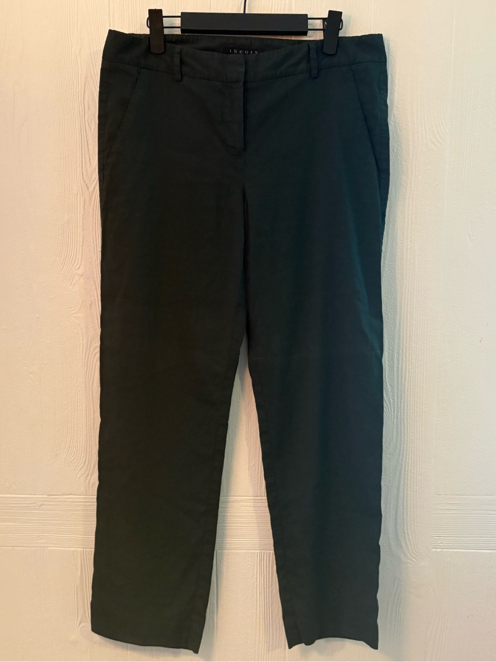 Theory Emery Green Straight Leg Linen Pants